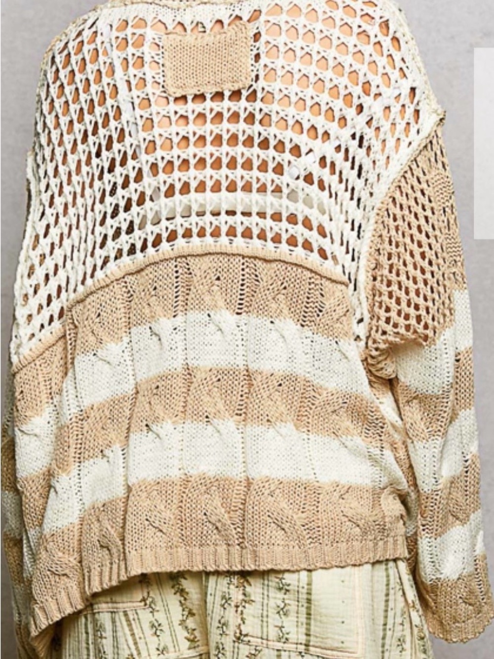 POL Open-Knit V-Neck Sweater in Beige and Cream - Picture 3 of 4